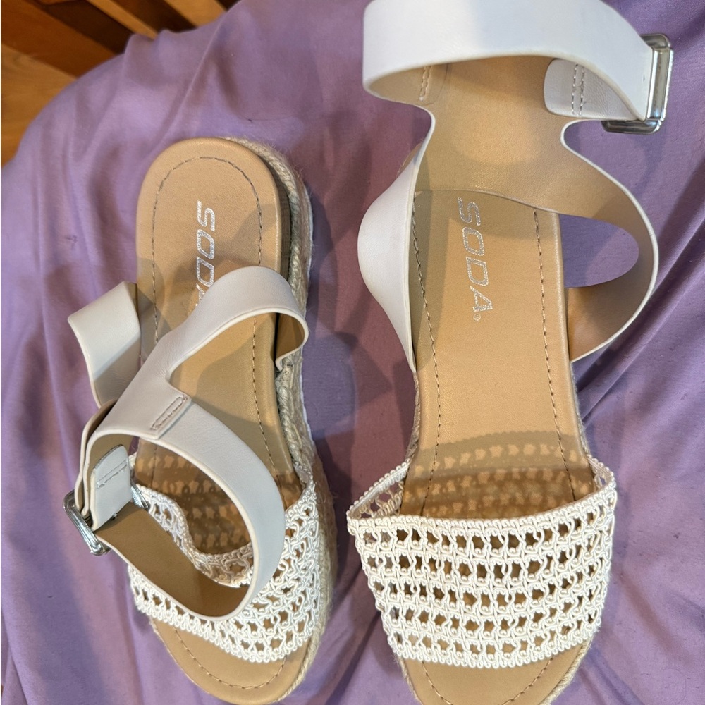 Soda White and Tan Sandals with Perforated Design